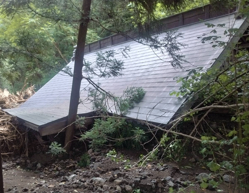 大雨の被害に遭った山形県酒田市の川上神社