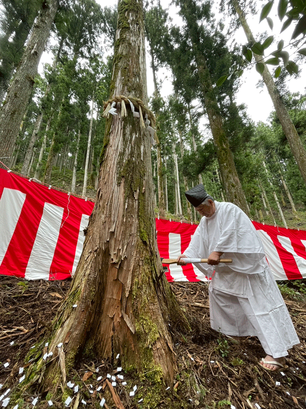 御用材を前に祭典を